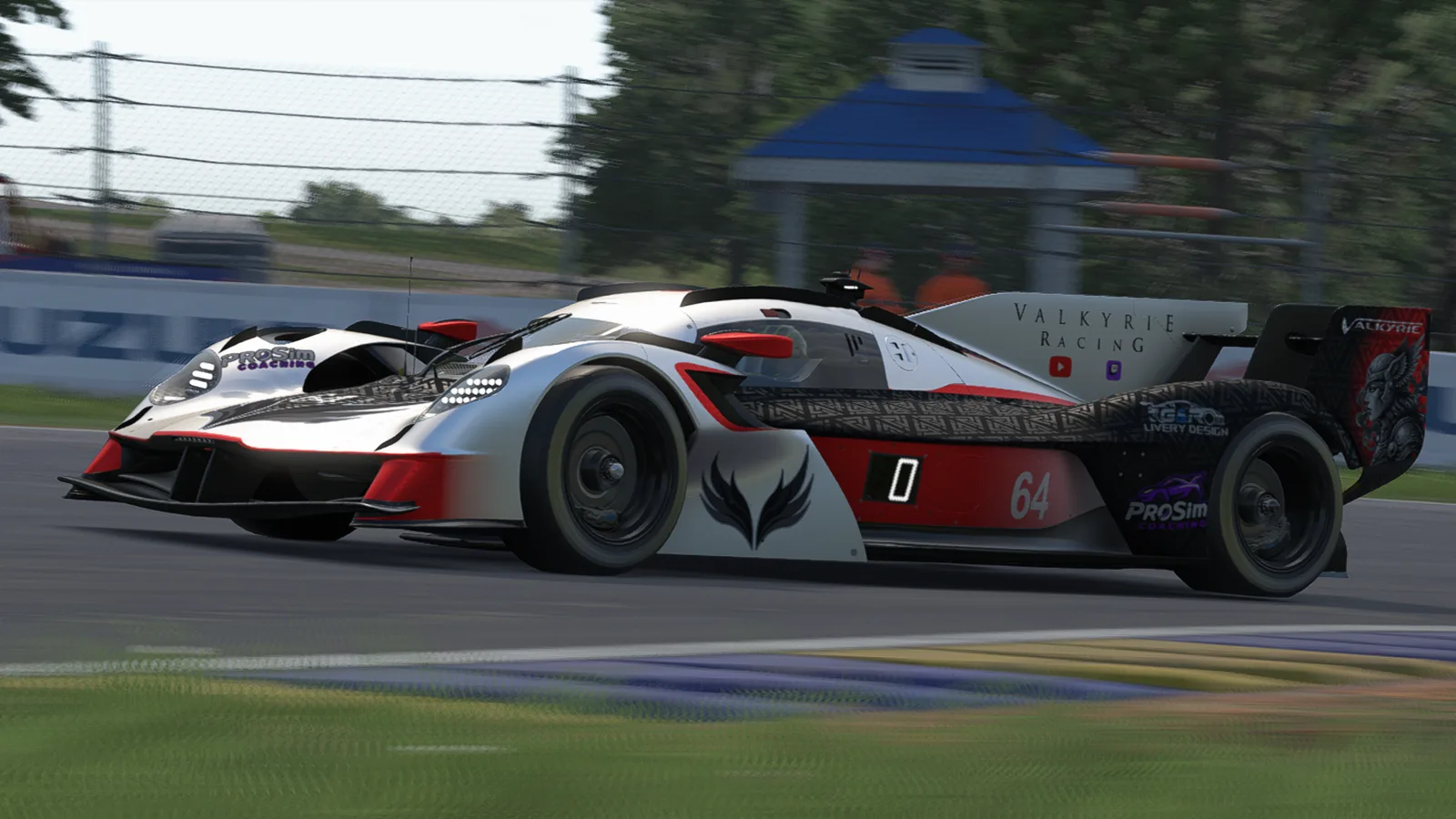Custom iRacing livery for Aston Martin Valkyrie: white and red with a black patterned rear section